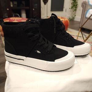 Rocket Dog Vela Black & White Canvas Platforms Sz 7.5